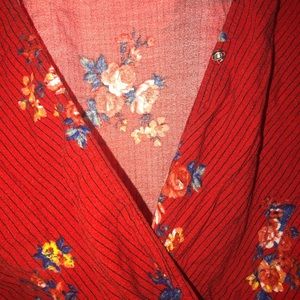 Bright Red Floral Blouse
